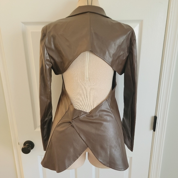 Cider Brown Faux Leather Cutout Blazer - Picture 3 of 9